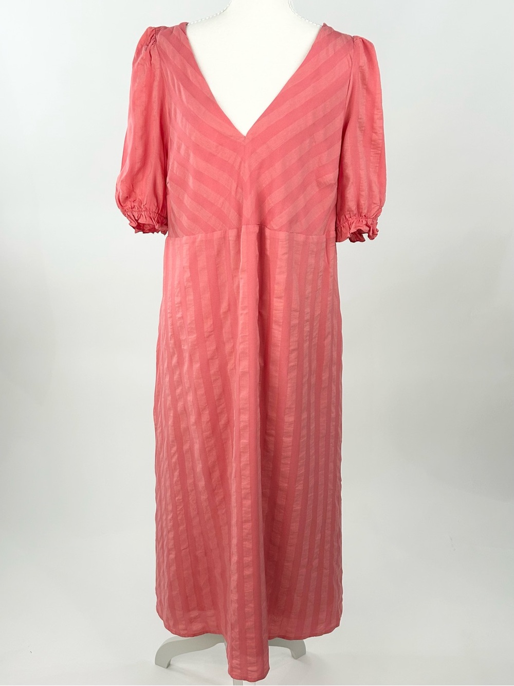 The Nines by HATCH Coral Striped Smocked Maternity Midi Dress Small